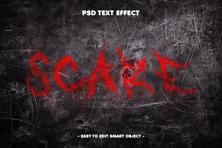 Bezpłatny plik PSD efekt tekstowy groza z możliwością edycji