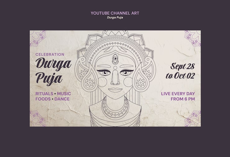 Bezpłatny plik PSD grafika na kanał youtube z okazji durga puja