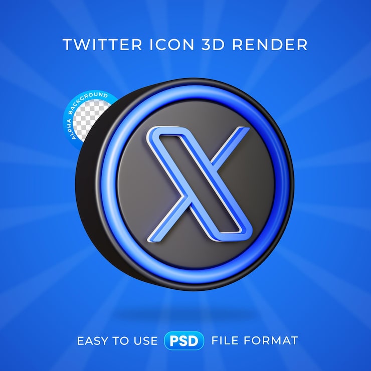 Bezpłatny plik PSD ilustracja wyodrębnionej ilustracji renderingu 3d z ikoną twittera