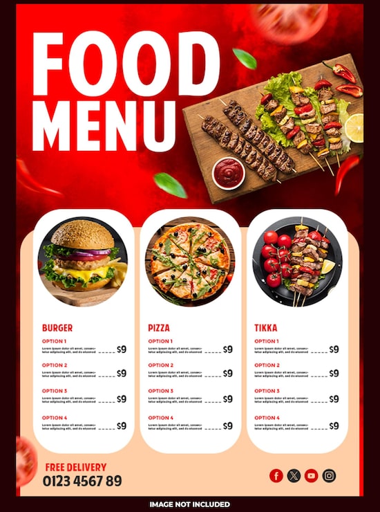 Bezpłatny plik PSD kolorowe menu gastronomiczne z pysznymi daniami