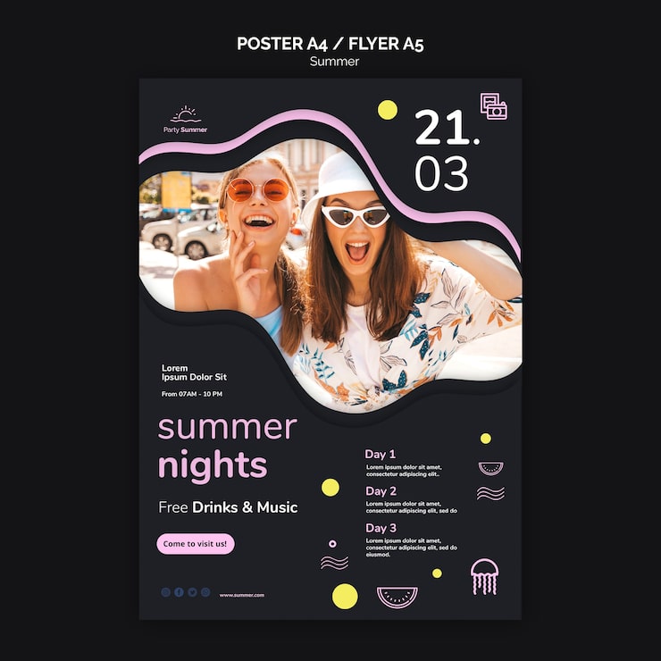 Bezpłatny plik PSD letnie noce i dziewczyny plakat szablon
