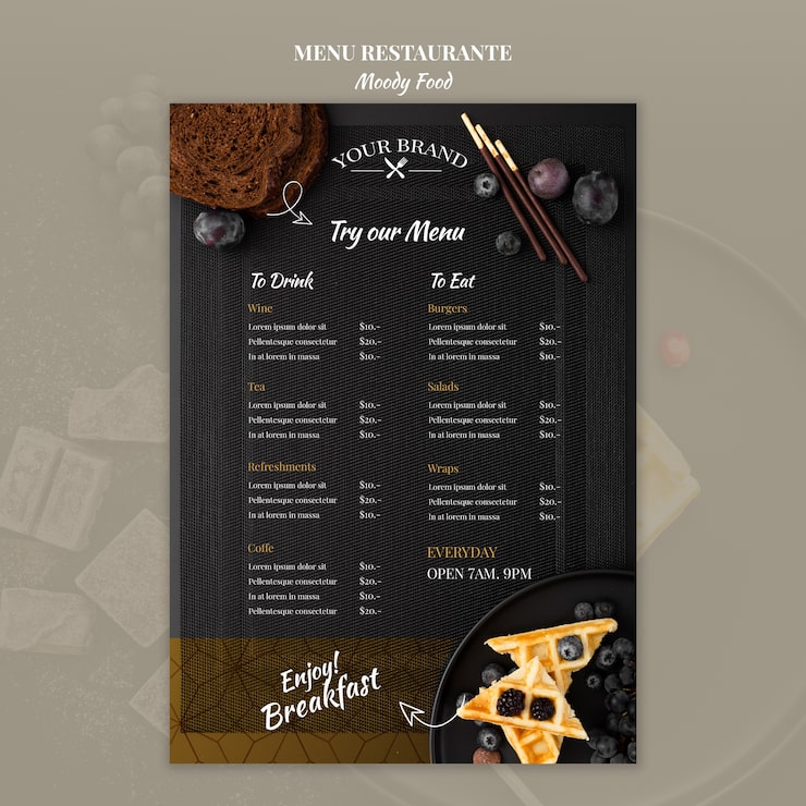 Bezpłatny plik PSD makieta koncepcji menu restauracji moody food