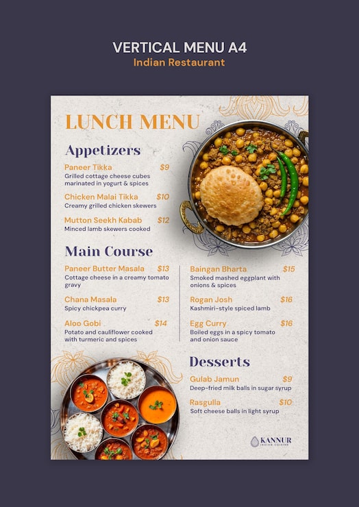 Bezpłatny plik PSD menu lunchowe indyjskiej restauracji