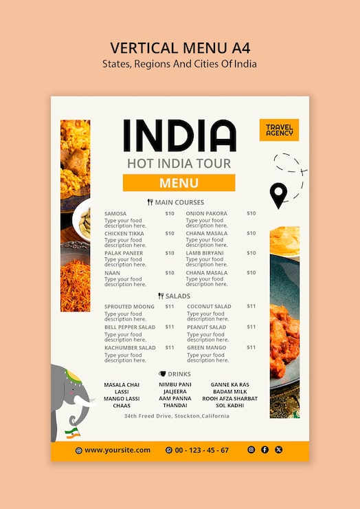 Bezpłatny plik PSD menu restauracji indyjskiej