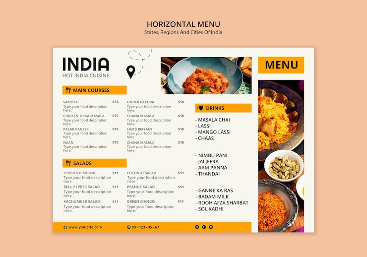 Bezpłatny plik PSD menu restauracji indyjskiej