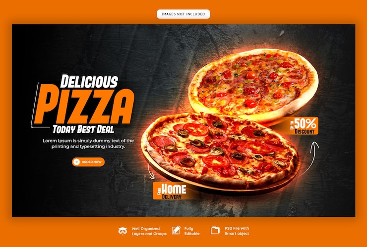 Bezpłatny plik PSD menu żywności i pyszna pizza szablon transparent www