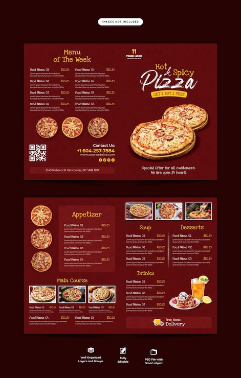 Bezpłatny plik PSD menu żywności i szablon broszury bifold w restauracji