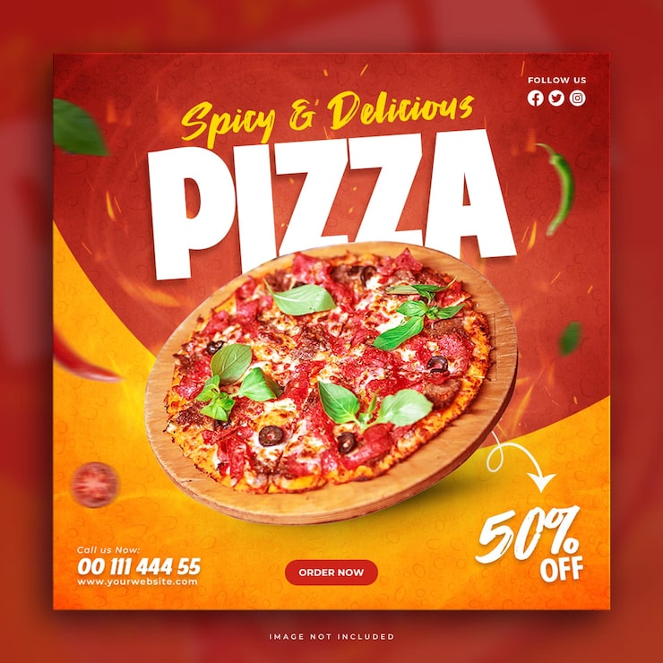 Bezpłatny plik PSD pikantna pyszna pizza szablon postu w mediach społecznościowych