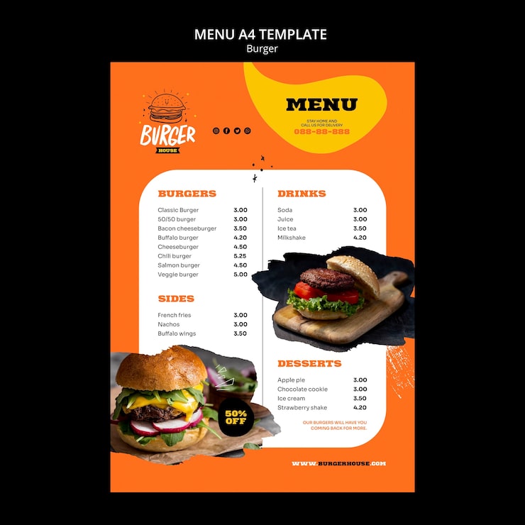 Bezpłatny plik PSD projekt szablonu menu burgera