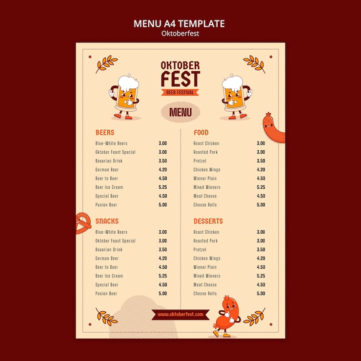 Bezpłatny plik PSD projekt szablonu menu oktoberfest