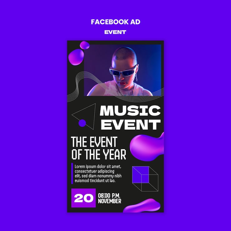 Bezpłatny plik PSD projekt szablonu reklamy na facebooku na wydarzenie muzyczne