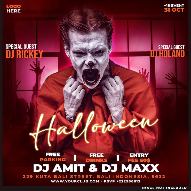 Bezpłatny plik PSD psd halloween dj club party social media flyer szablon lub baner internetowy