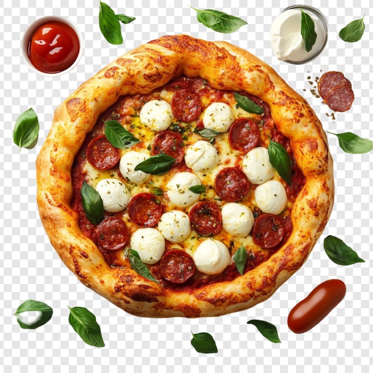 Bezpłatny plik PSD pyszna pizza z pepperoni z serem mozzarellą i bazylią