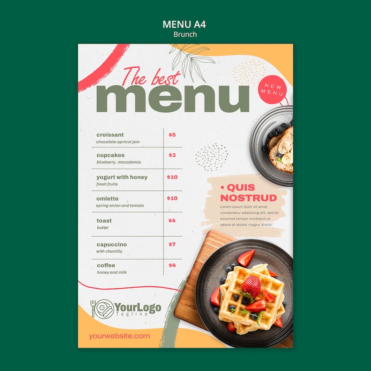 Bezpłatny plik PSD pyszny szablon menu brunch