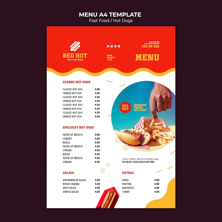 Bezpłatny plik PSD smaczny szablon menu fast food