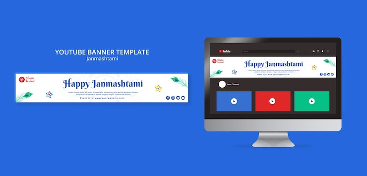 Bezpłatny plik PSD szablon banera youtube na obchody janmashtami