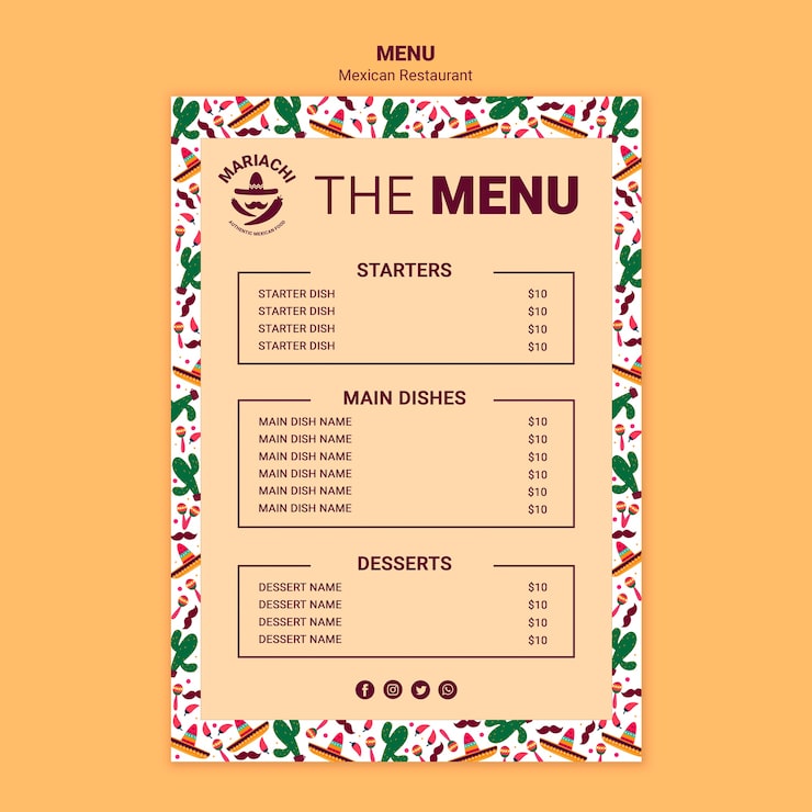 Bezpłatny plik PSD szablon menu meksykańskiej tradycyjnej restauracji