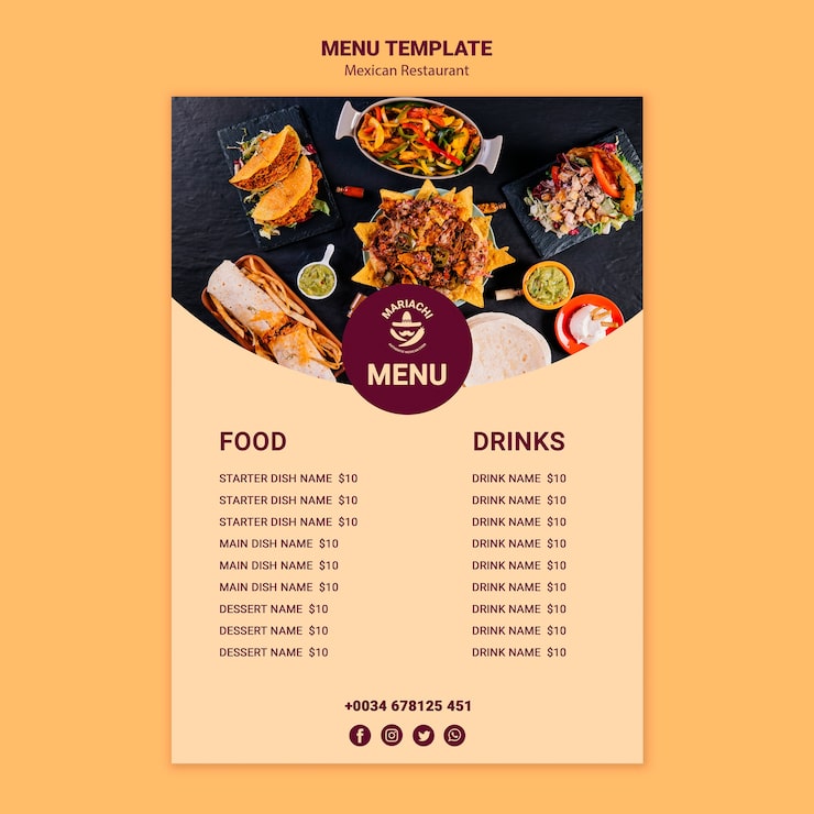Bezpłatny plik PSD szablon menu restauracji meksykańskie tradycyjne dania