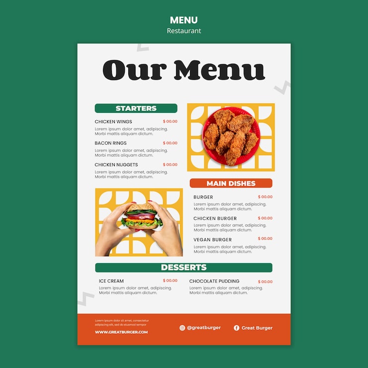 Bezpłatny plik PSD szablon menu restauracji pyszne jedzenie