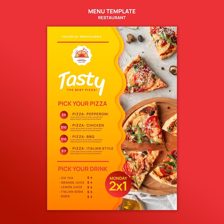Bezpłatny plik PSD szablon menu restauracji pysznej pizzy