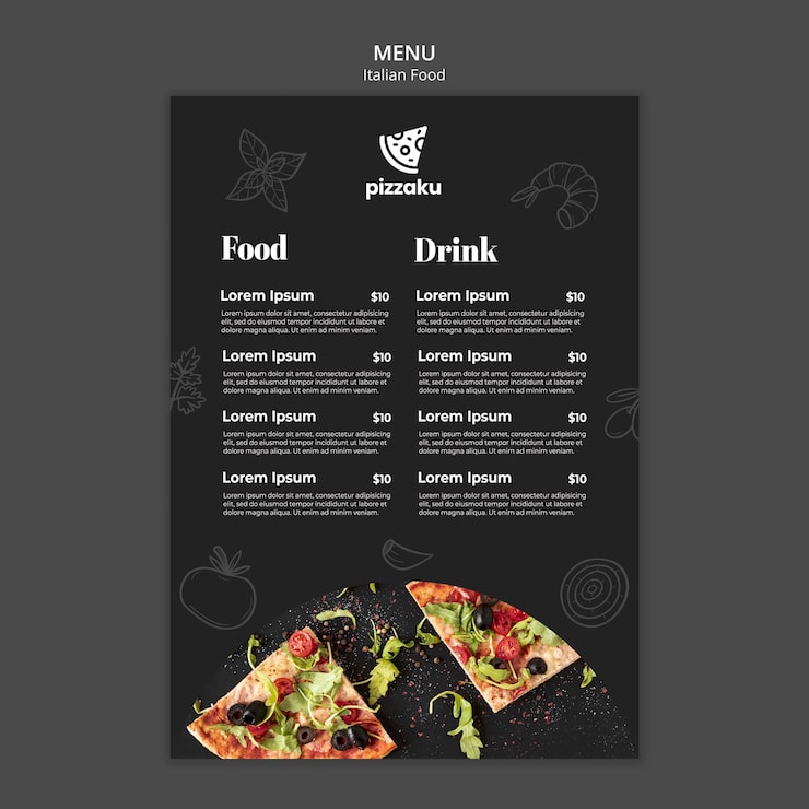 Bezpłatny plik PSD szablon menu włoskiego jedzenia