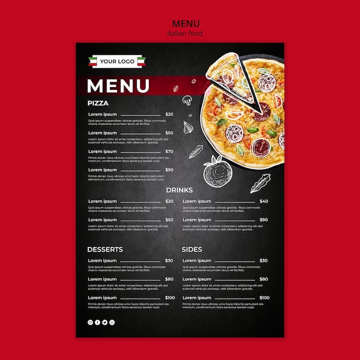 Bezpłatny plik PSD szablon menu włoskiego jedzenia
