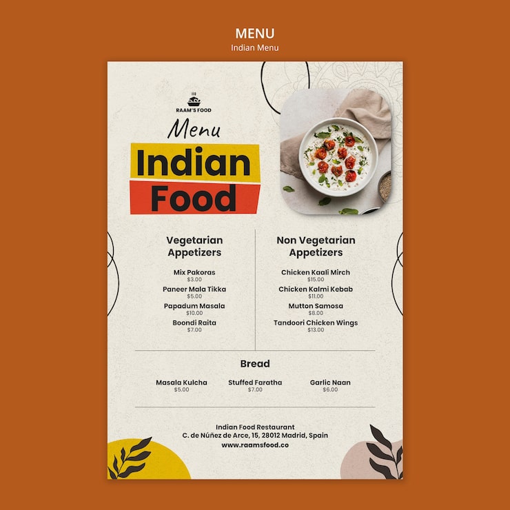 Bezpłatny plik PSD szablon projektu menu indyjskiego jedzenia