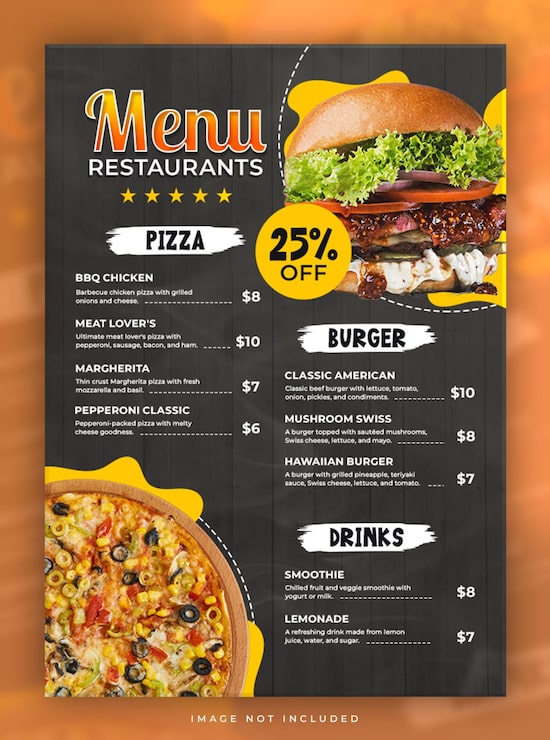 Bezpłatny plik PSD szablon projektu plakatu menu restauracji