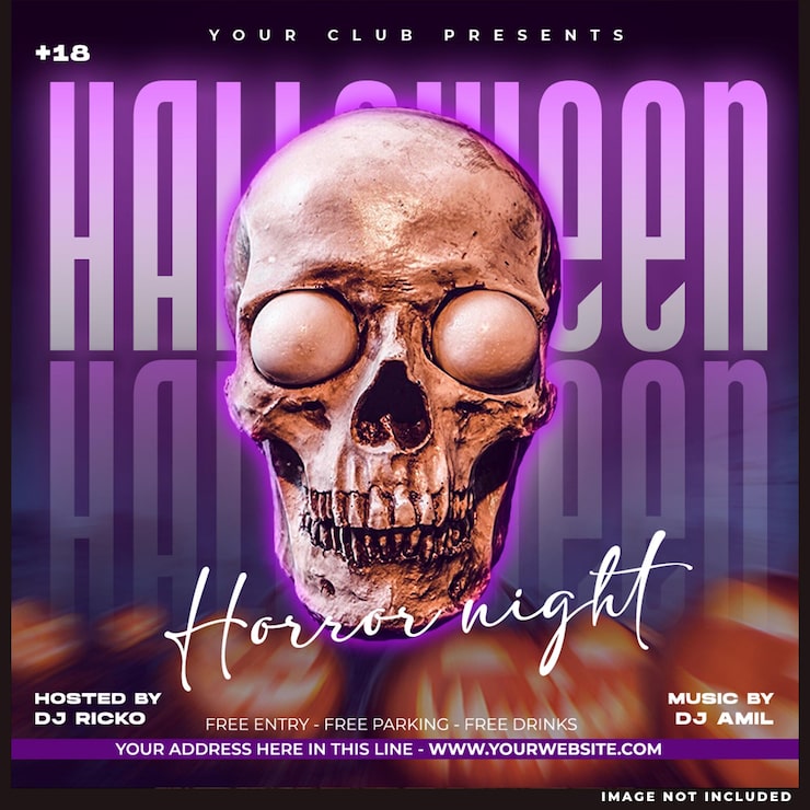Bezpłatny plik PSD szablon ulotki lub baner internetowy dla imprezy w klubie dj na halloween