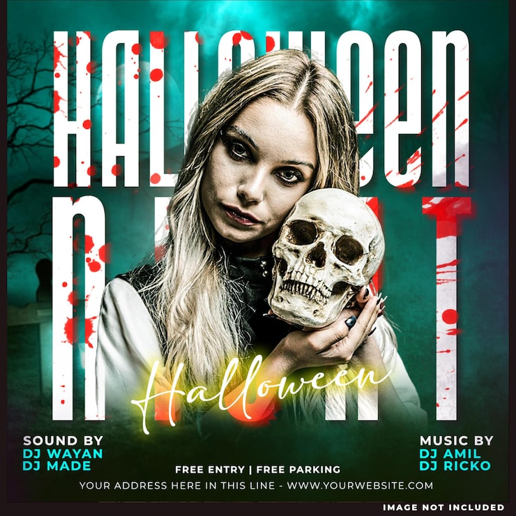 Bezpłatny plik PSD szablon ulotki lub baner internetowy dla imprezy w klubie dj na halloween