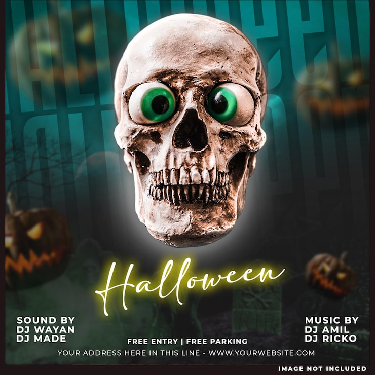 Bezpłatny plik PSD szablon ulotki lub baner internetowy dla imprezy w klubie dj na halloween