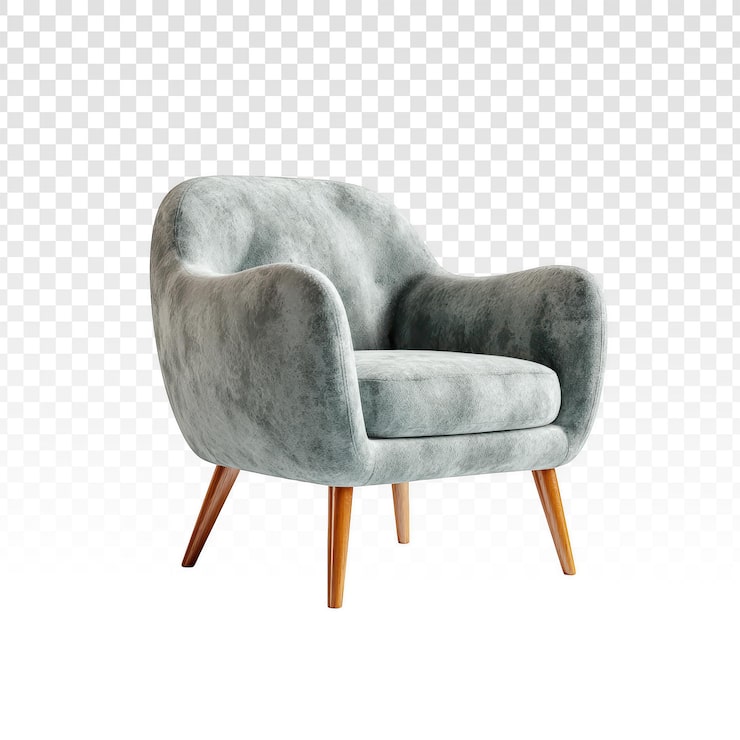 Bezpłatny plik PSD szary tapicerowany fotel w stylu mid-century modern