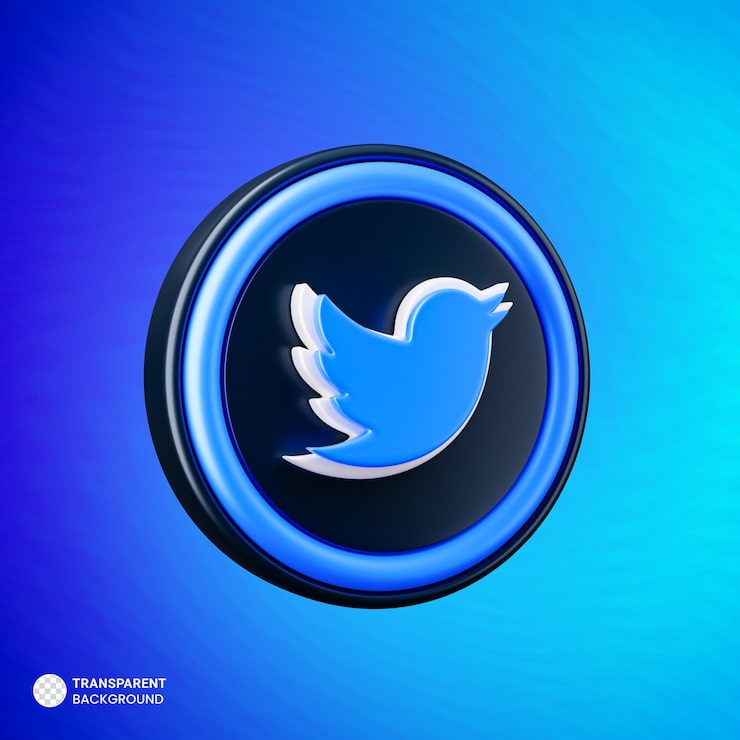 Bezpłatny plik PSD twitter ikona renderowania 3d na białym tle