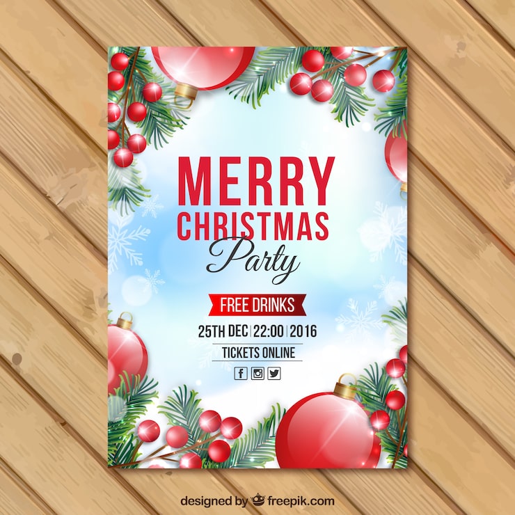 Bezpłatny plik Wektor christmas party broszura z ozdobnymi kulkami