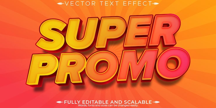 Bezpłatny plik Wektor efekt tekstu super promo edytowalny styl czcionki super i promo dostosowalny