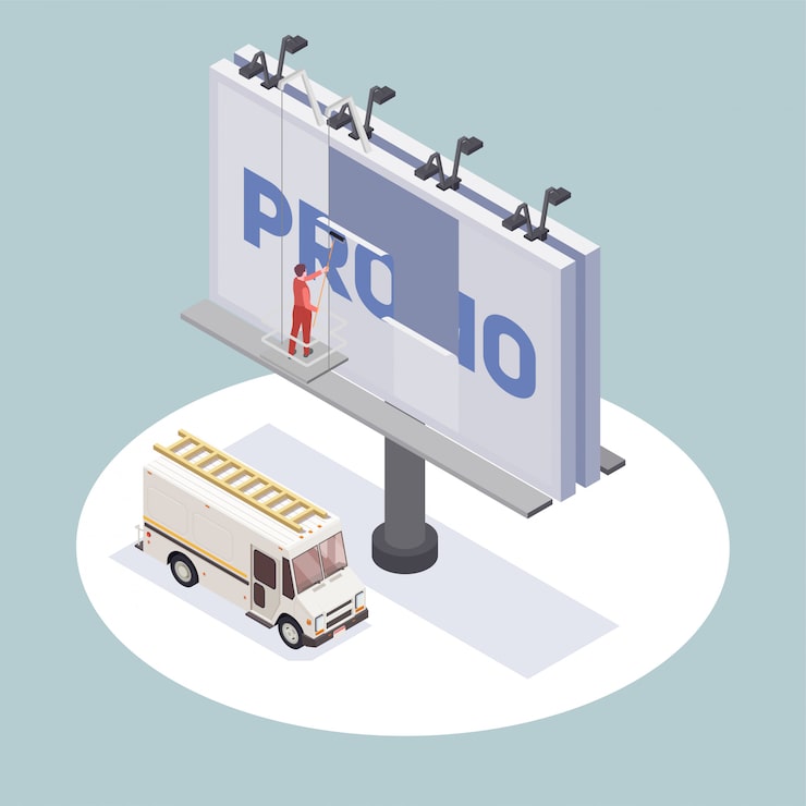 Bezpłatny plik Wektor isometric skład z agencja reklamowa pracownikiem zmienia billboard 3d