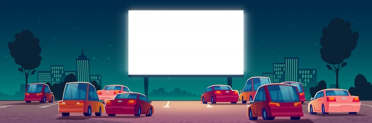 Bezpłatny plik Wektor kino zewnętrzne, kino samochodowe z samochodami