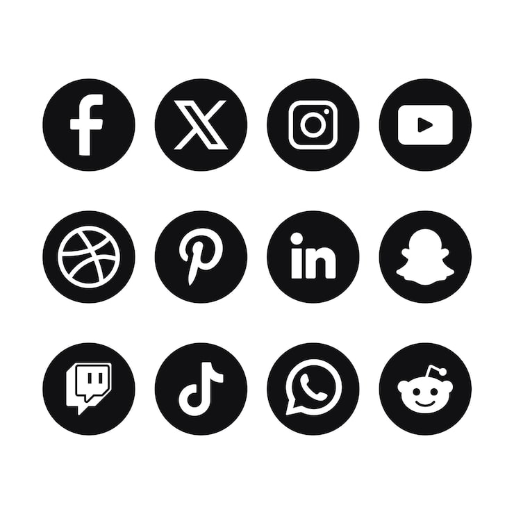 Zestaw logo mediów społecznościowych z czarnym kółkiem z nowym logo X