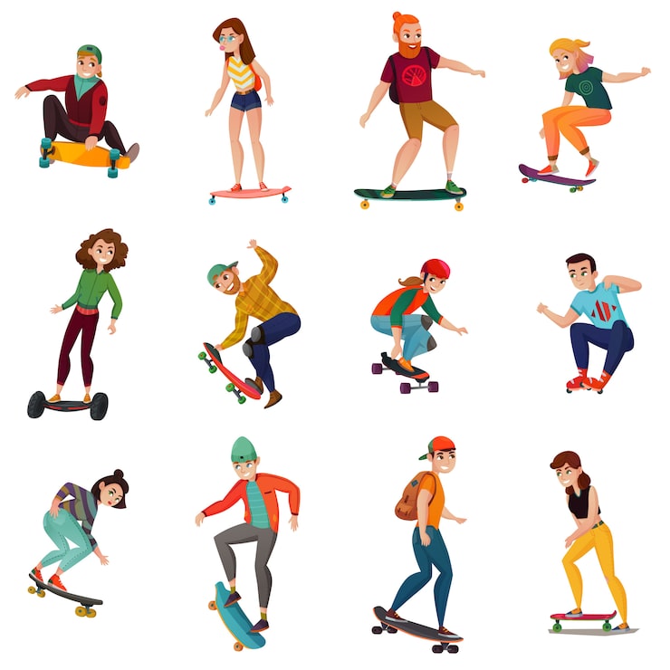 Bezpłatny plik Wektor zestaw znaków skaterzy
