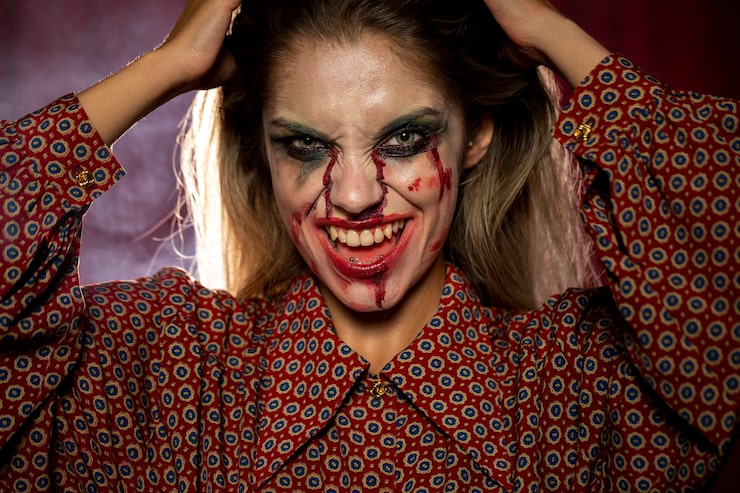 Bezpłatny plik Zdjęcie kobieta z uśmiechem makijaż joker halloween
