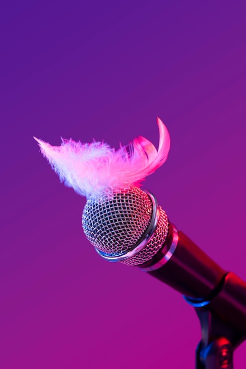 Bezpłatny plik Zdjęcie mikrofon asmr z piórkiem do dźwięku