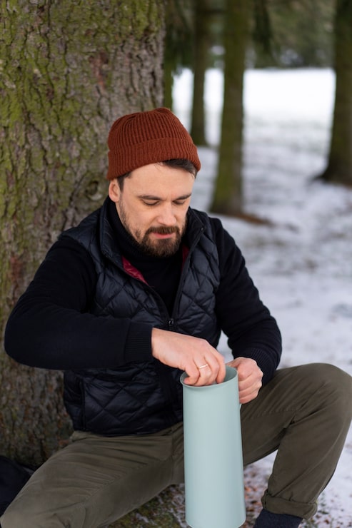Foto gratuito amigos haciendo senderismo en invierno