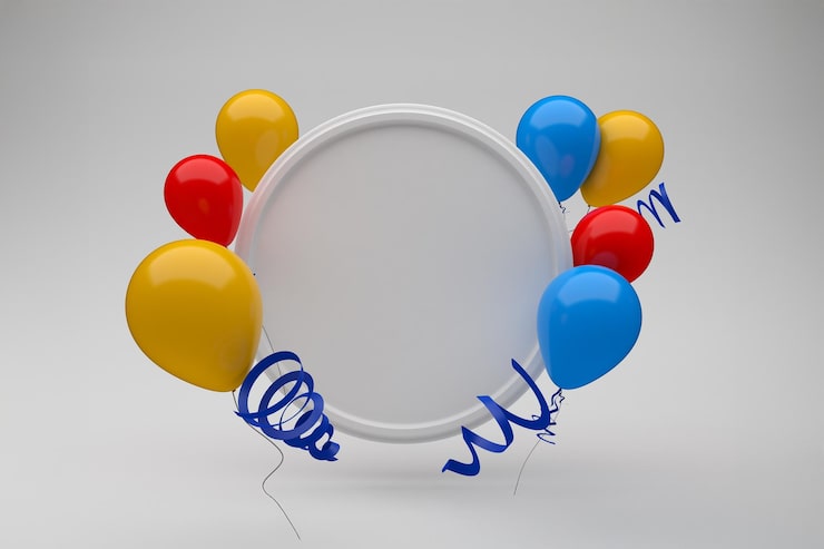 Foto gratuito balones y cintas alrededor de un círculo en blanco