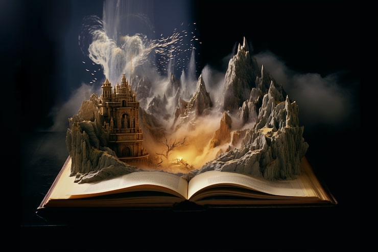 Foto gratuito concepto de libro abierto para cuentos de hadas y narraciones de ficción.