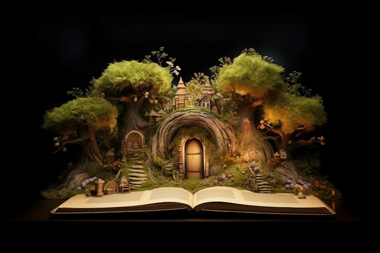 Foto gratuito concepto de libro abierto para la narración de historias de ficción y cuentos de hadas