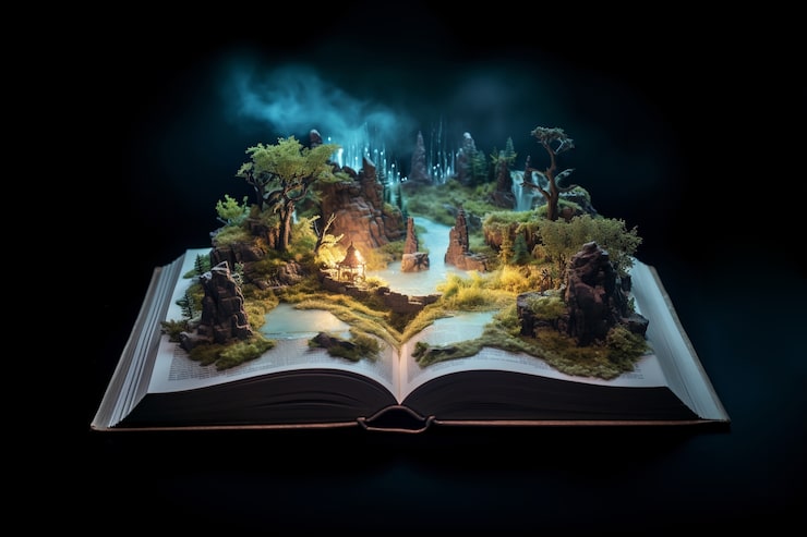 Foto gratuito concepto de libro abierto para la narración de historias de ficción y cuentos de hadas