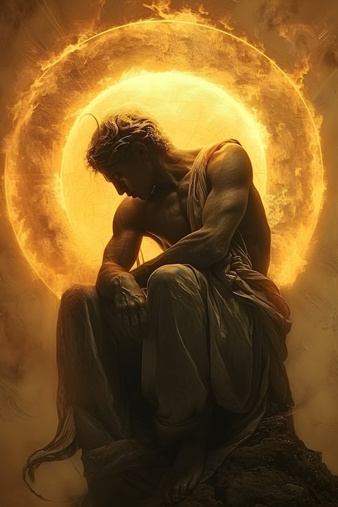 Foto gratuito el dios sol representado como un hombre poderoso en un entorno renacentista