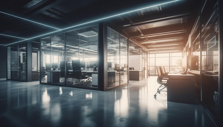 Foto gratuito diseño de oficina futurista con equipos de tecnología moderna generados por ia