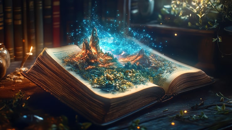 Foto gratuito escena de cuento de hadas saliendo de un libro