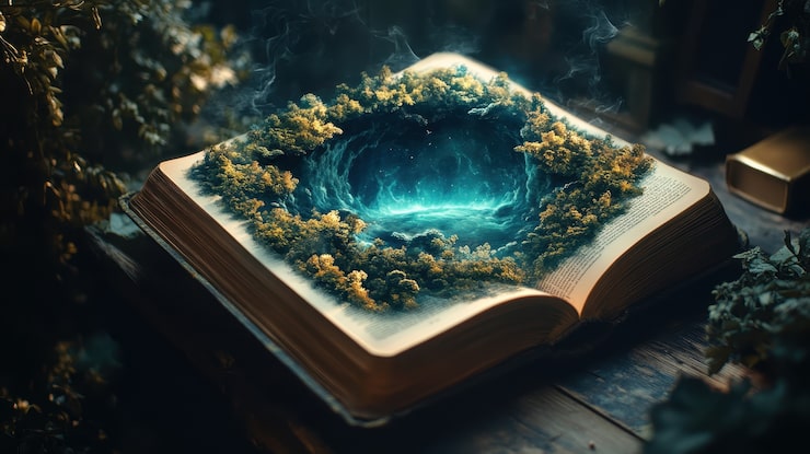 Foto gratuito escena de cuento de hadas saliendo de un libro